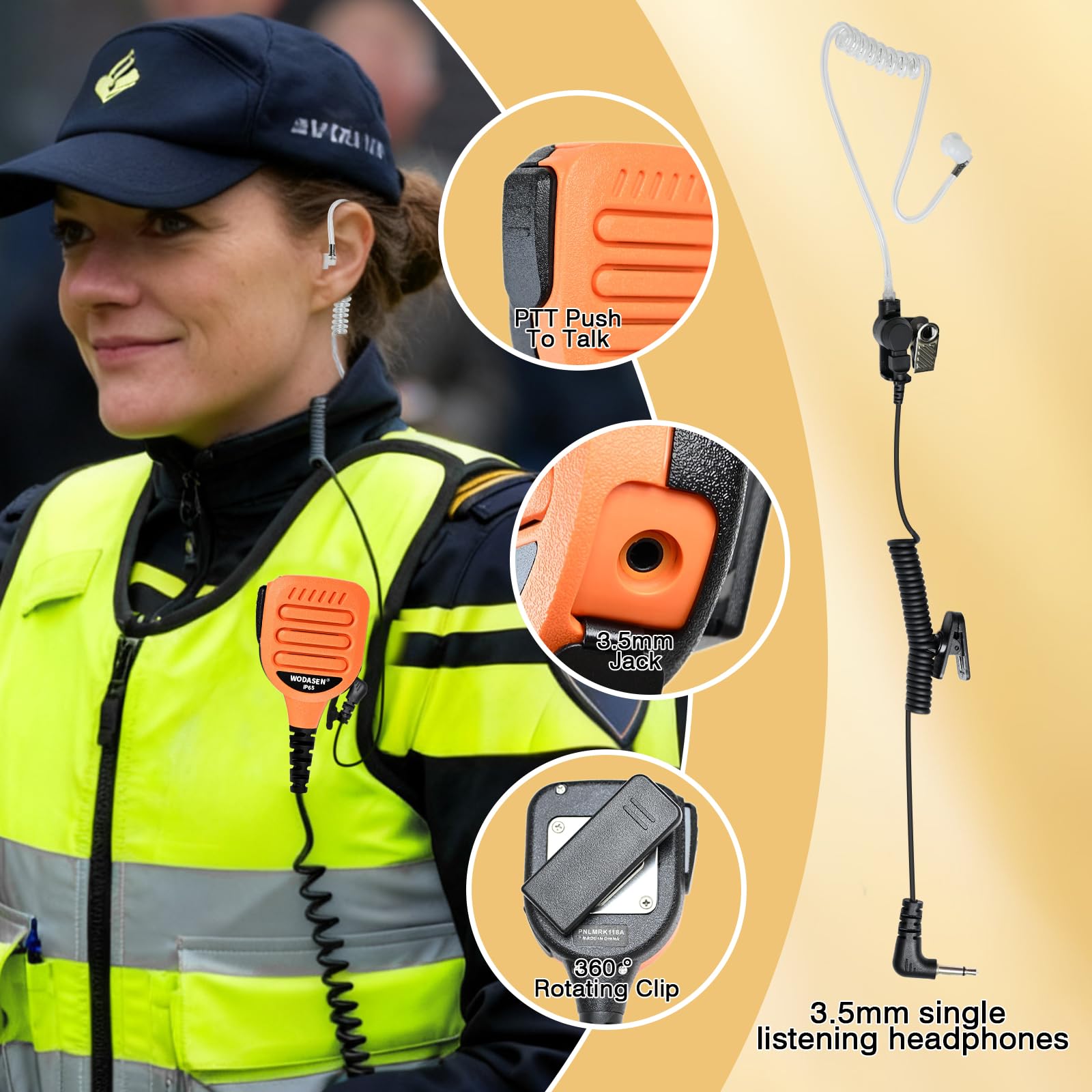 WODASEN Micrófono de hombro de mano Walkie Talkie de 3,5 mm con altavoz de 1 pin para Yaesu Vertex VX-6 VX-6R VX-7 VX-7R FT-60R FT-65R FT5DR FT-3DR FT-70DR VX-170 EVX-S24 Radio Horizon estándar (128