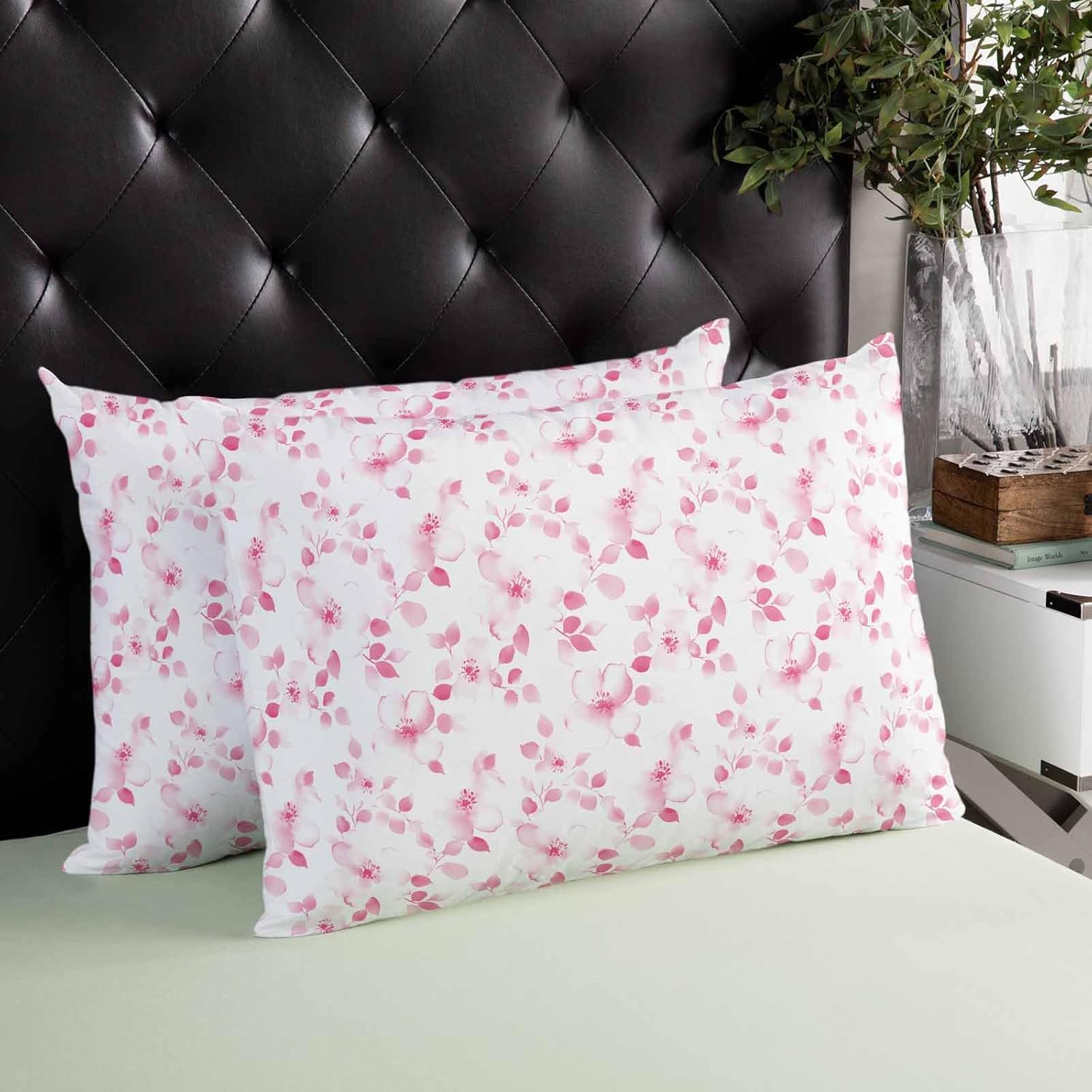 Pink Floral Pillow Covers 24x36 Inch Cal King Size, Retro Blossom Flower Botanical Country Decorative Pillowcase with Zipper, Microfiber Pillow Protector, Breathable Pillowcases for Sofa Bed