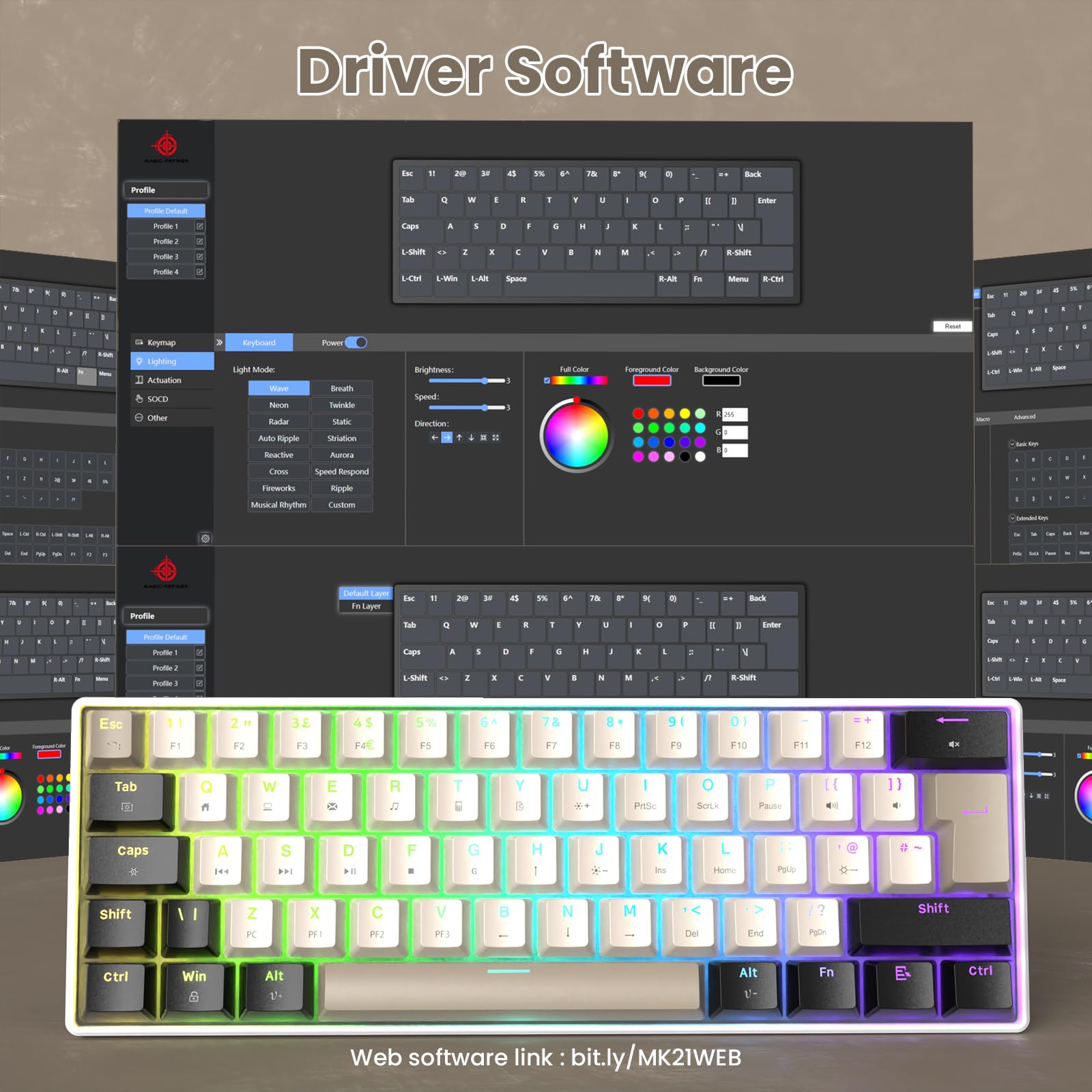 MAGIC-REFINER MK21 60% Przewodowe Mechaniczne Klawiatura Do Gier USB-C Układ UK QWERTY, Liniowe Czerwone Przełączniki, Hot Swappable, Ultra-Kompaktowe 62 Przyciski, RGB, Przycisk PBT, Starry White