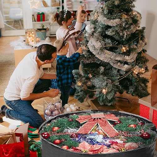 Miniatura 7 de ProPik Bolsa de almacenamiento para corona de Navidad de 30 pulgadas, contenedor navideño con material resistente a desgarros, con asas resistentes