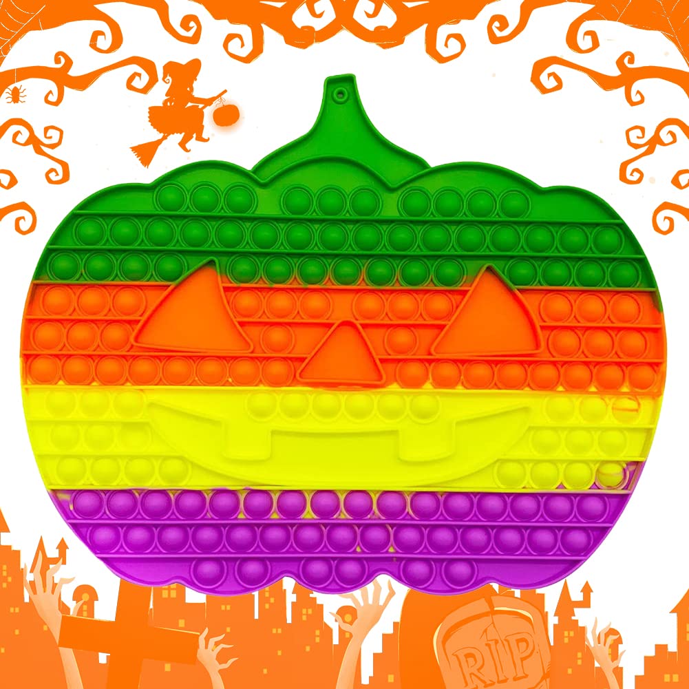 Halloween Big Pumpkin Fidget Toy, Bubble Fidget Sensory Toy, Silicone Squeeze Toy Autism Classroom Anxiety Relief Toys, Halloween Push Fidget Toy, Gift for Kids Adult (14 inch)