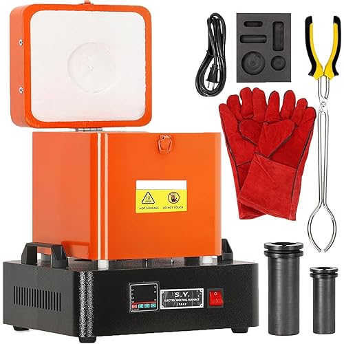 110V Electric Gold Melting - Upgraded 2100°f Digital Smelting with Temperature Control, Includes 1+3 KG Crucibles for Gold, Silver, Aluminum & Copper