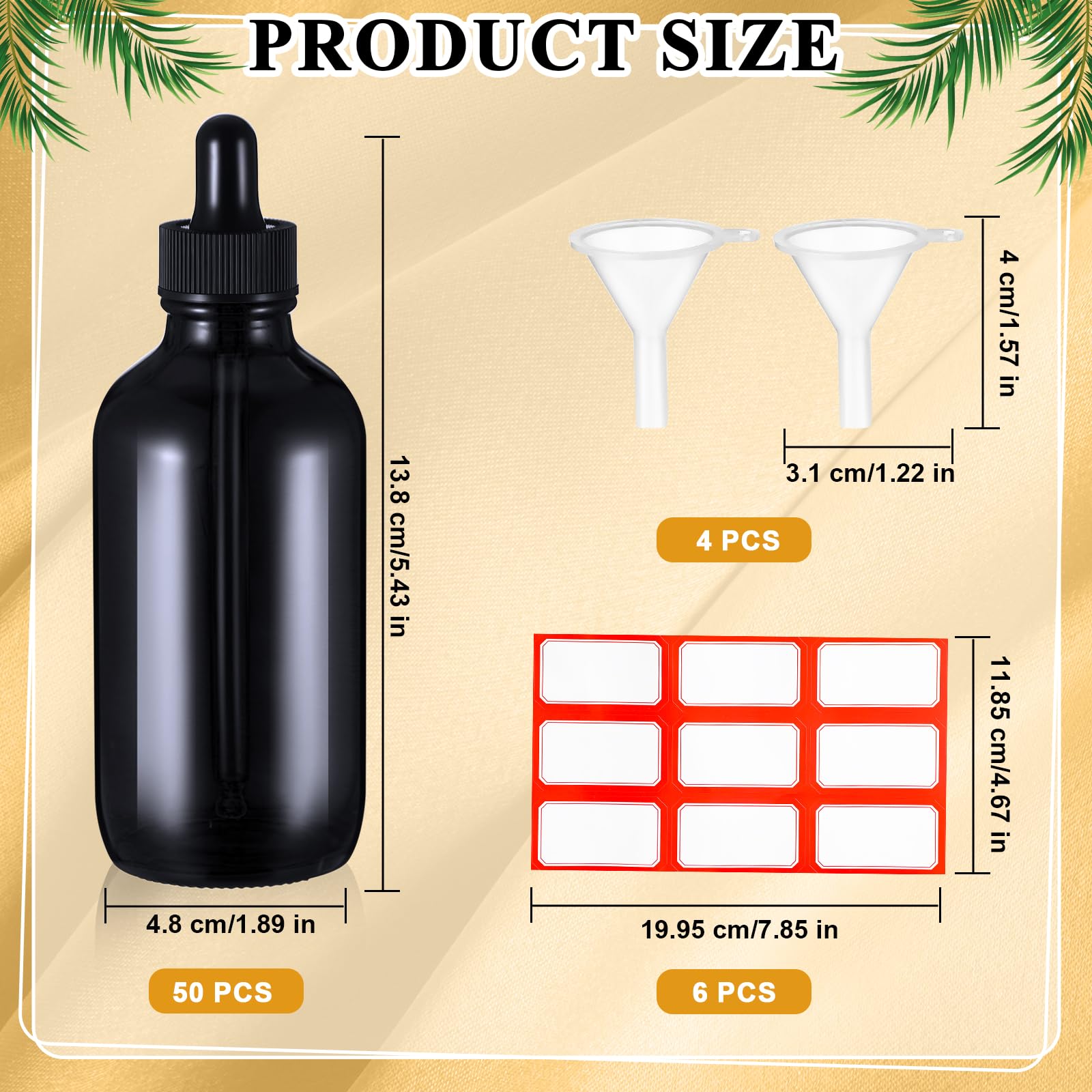 Dandat Szklana butelka z zakraplaczem, 120 ml, z zakraplaczem, z kroplomierzem, z kroplomierzem, lejkami, naklejkami na olejki eteryczne (czarne)