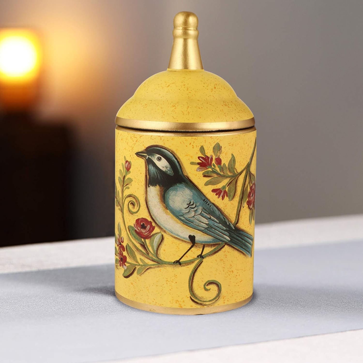 Chinese Ceramic Tea Canister Vintage Bird Pattern Tea Tins Containers with Lid Tea Pot Tea Caddy Food Storage Jar Yellow