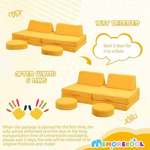 Miniatura 7 de MeMoreCool Sofá infantil para sala de juegos, sofá convertible de pana para niños, sofá modular de 8 piezas, juego de construcción de fuerte de