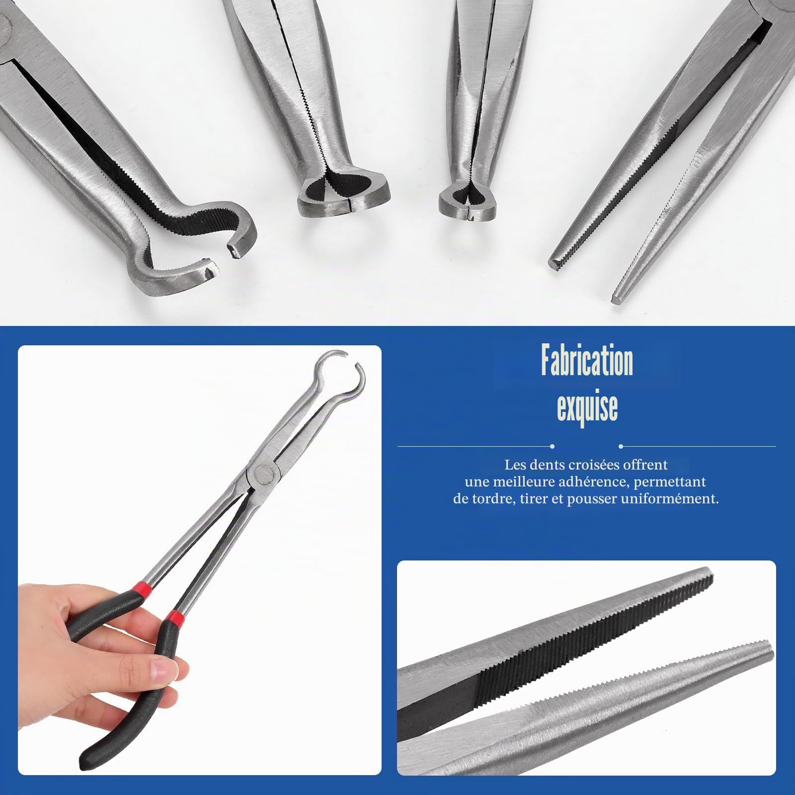 Glarks Lot de 5 pinces de serrage à longue portée – 28 cm, 6,5 mm, 13,5 mm, 17,5 mm de diamètre, retrait décalé de la bougie d'allumage pour les espaces étroits