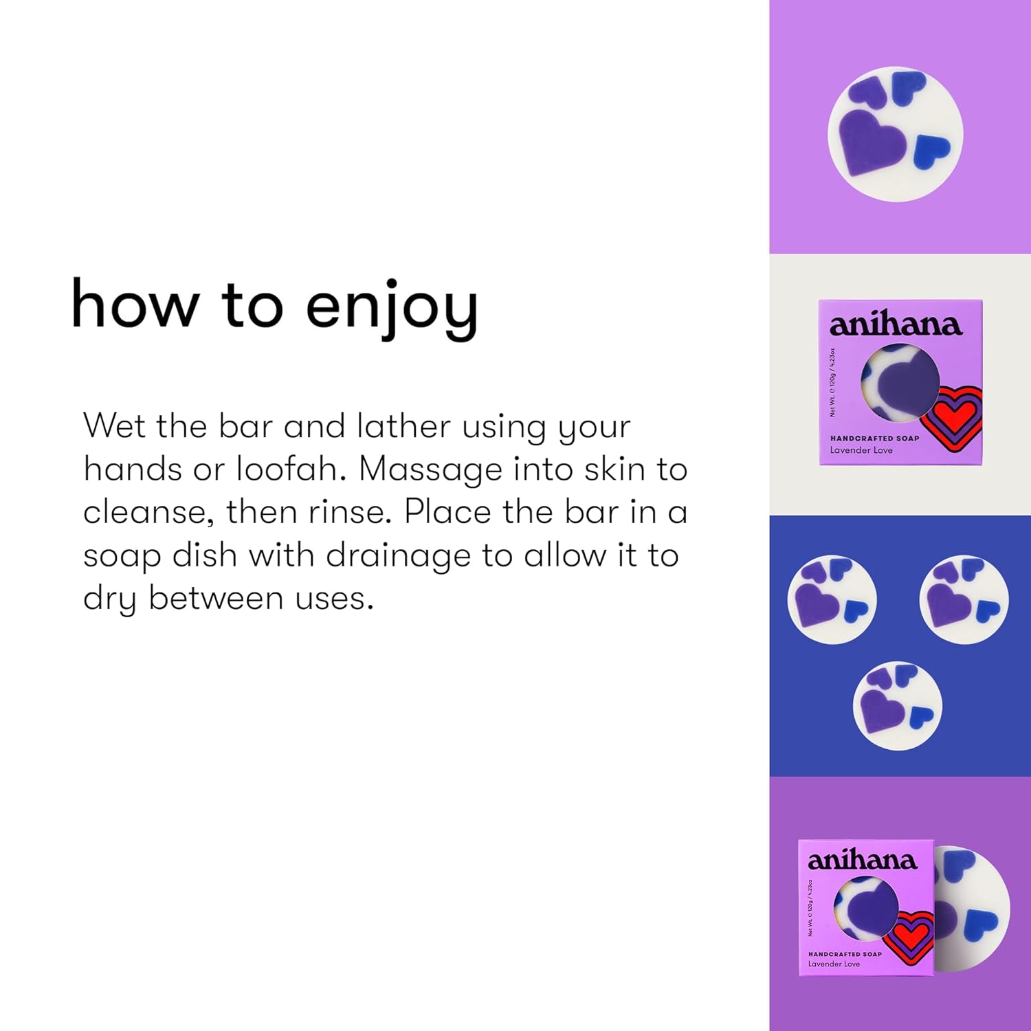 ANIHANA Handcrafted Soap 3 Pack with Coconut Oil, Gentle Cleansing Paraben Free Cruelty Free Refreshing Lavender Love Scent 4.23 oz each - Image 4