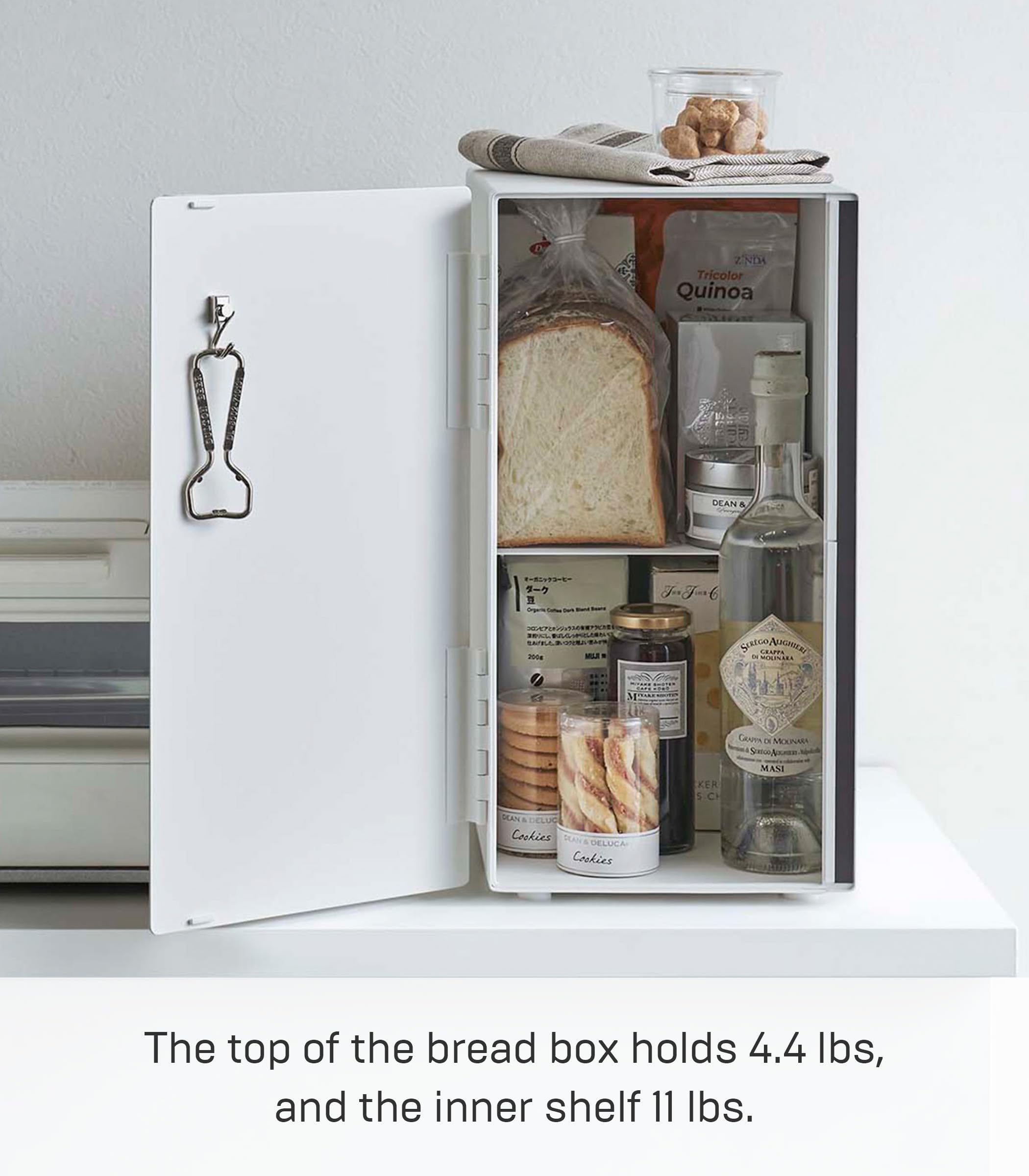 YAMAZAKI 5680 TOWER Bread Case Tall, white, Steel, 22 x 34.5 x 41 cm