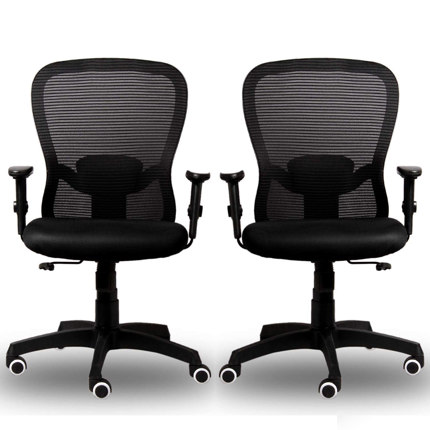 GIANTWOOD Leon High Back Support Ergonomic Office and Staff Visitor Revolving Executive Chairs with Rolling Wheels (Black, 2 Pieces)