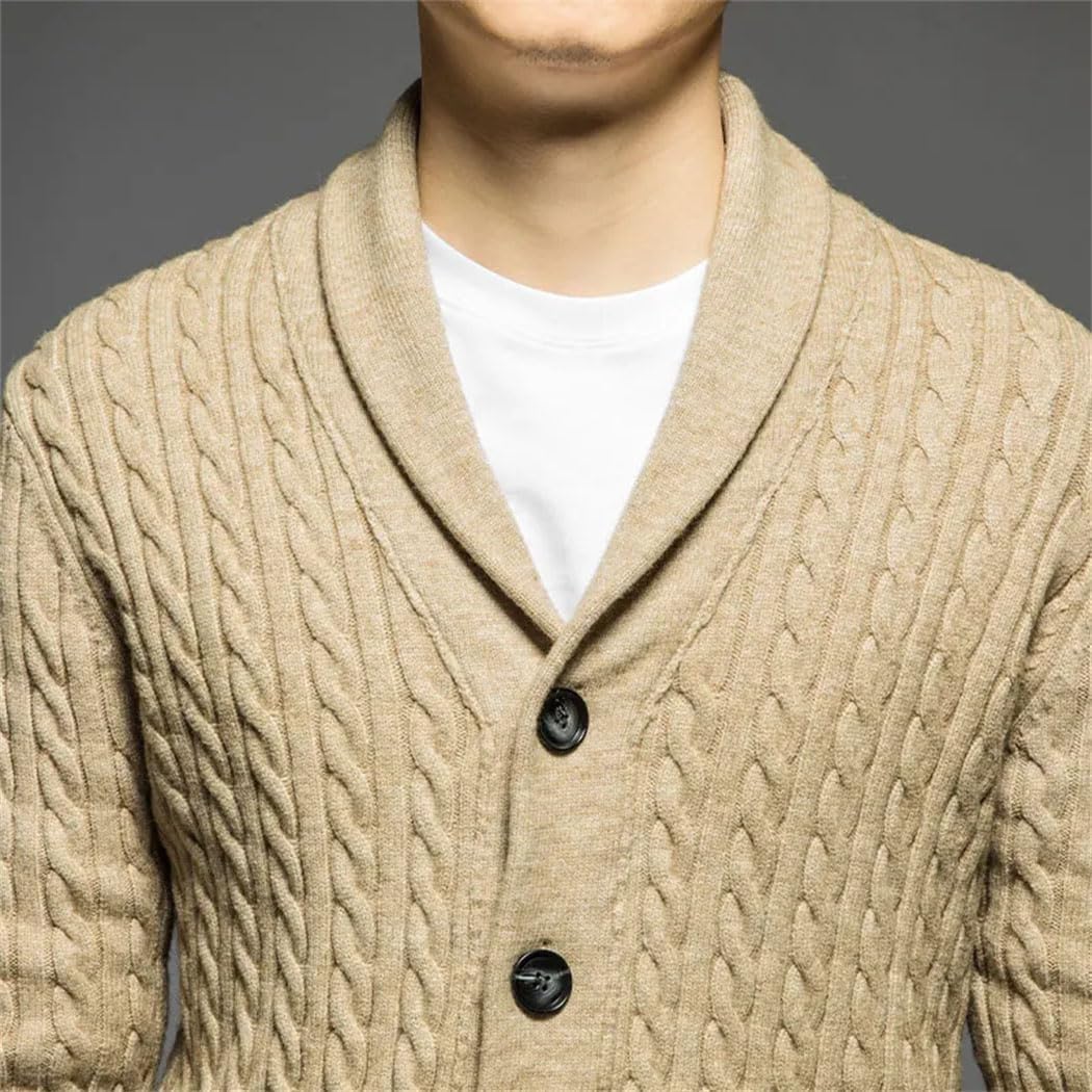 Men's Plus Size Wool Cable Knitted Cardigan Sweater Winter Thick Business Casual Gentleman Coat