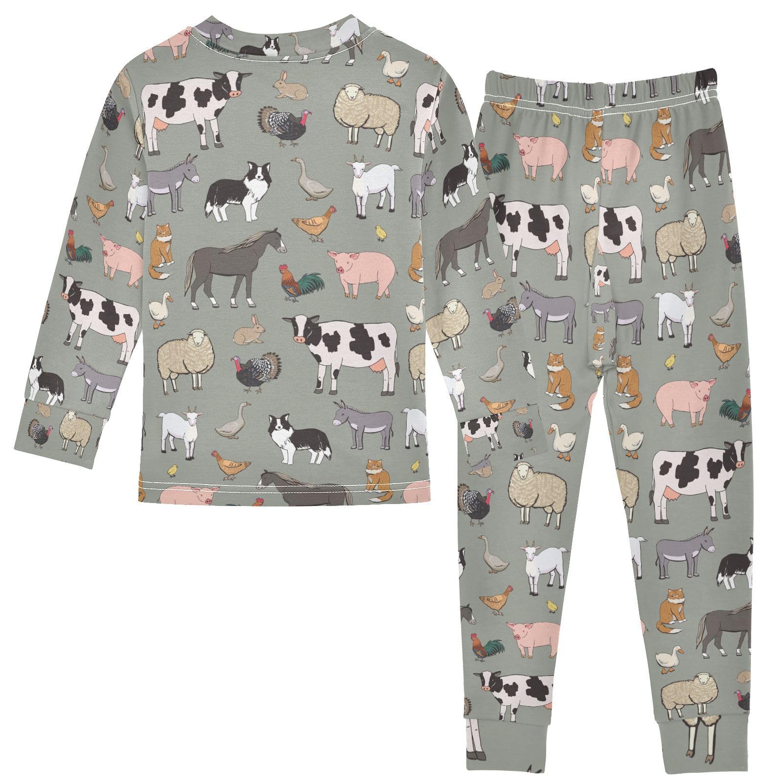 Mnsruu Pigiama per bambini con animali della fattoria con top e pantaloni a maniche lunghe, comodo pigiama in cotone per ragazzi e ragazze, pigiama unisex, 18 M