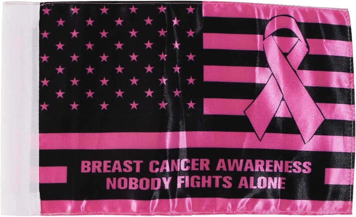 Rouge 6x10 Inch Motorcycle Flag For Harley, Double-Sided Breast Cancer Awareness Flag with 4/5'' sleeve for 1/2'' Flag Pole, Satin Polyester with