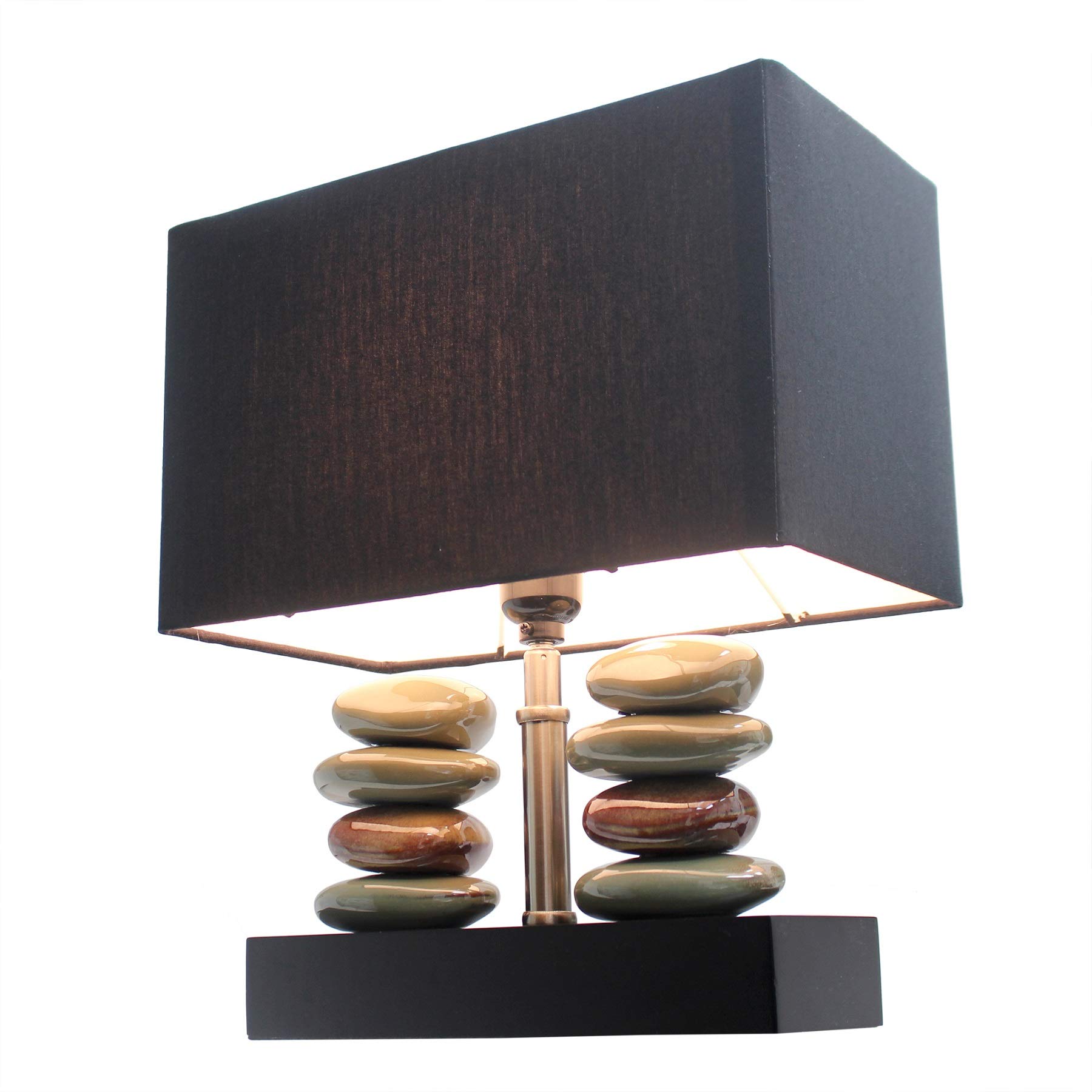 Elegant Designs LT1036-BLK Rectangular Dual Stacked Stone Ceramic Table Lamp, 14.5" x 12" x 6.3", Black