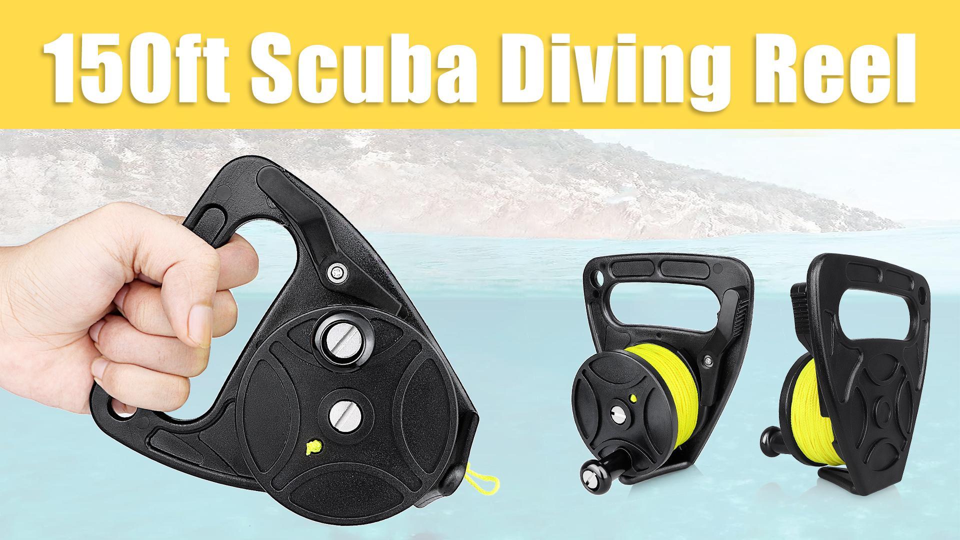 Scuba Diving Reel 150FT, Kayak Anchor Reel with Thumb Stopper Black