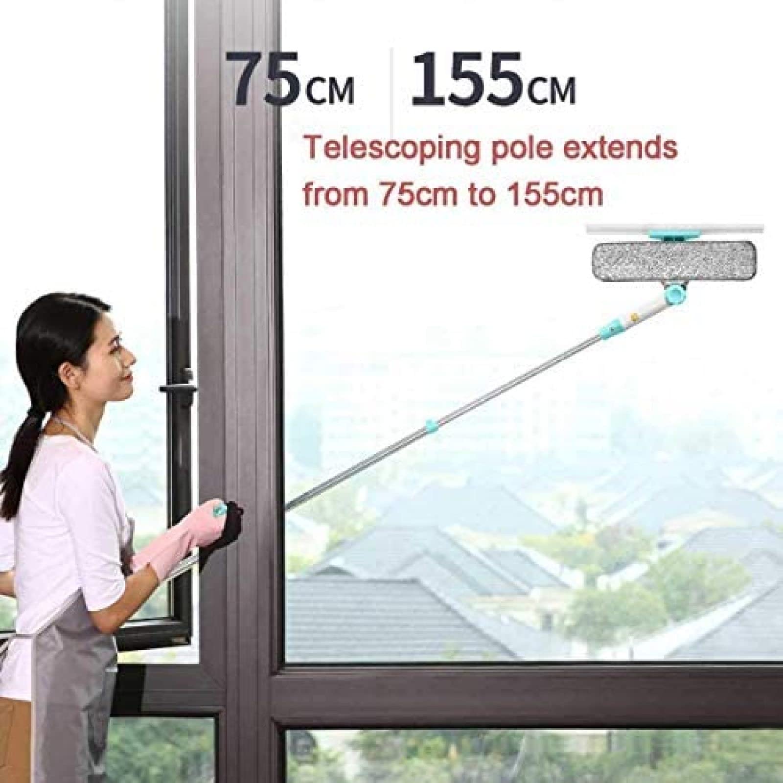 Kit de Limpiador de Ventanas en Forma de U, escurridor de Vidrio, Herramienta de Limpieza, Equipo de Lavado para Ventanas Altas, Vidrio, Interior y Exterior, 2 en 1