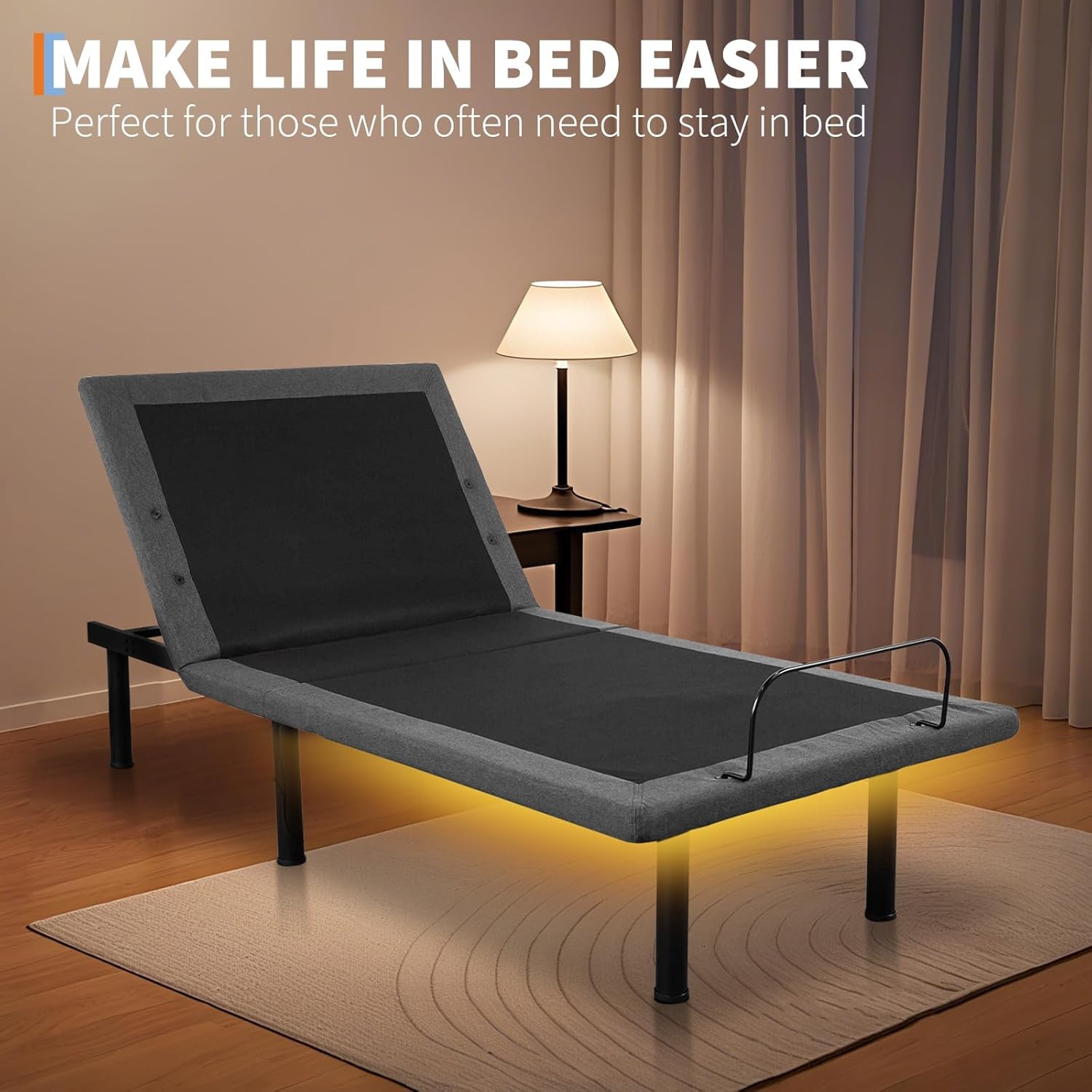 Twin XL Adjustable Bed Frame, Ergonomic Electric Bed Base with Wireless Remote and 2 USB Ports, Head and Foot Incline, Nightlight, Massager, Anti-Snore, Easy Assembly