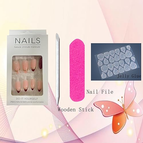 Miniatura 12 de Uñas postizas a presión de almendra, medianas, uñas postizas artificiales con bonito diseño de flores, cobertura completa, reutilizables