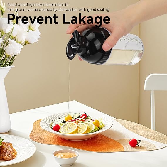 HERCHR Salad Dressing Shaker, Salad Dressing Shaker Container with Pour Spout for Making, Mixing, Sauces, Dripless Pour, Soft Grip 200ml(Black)