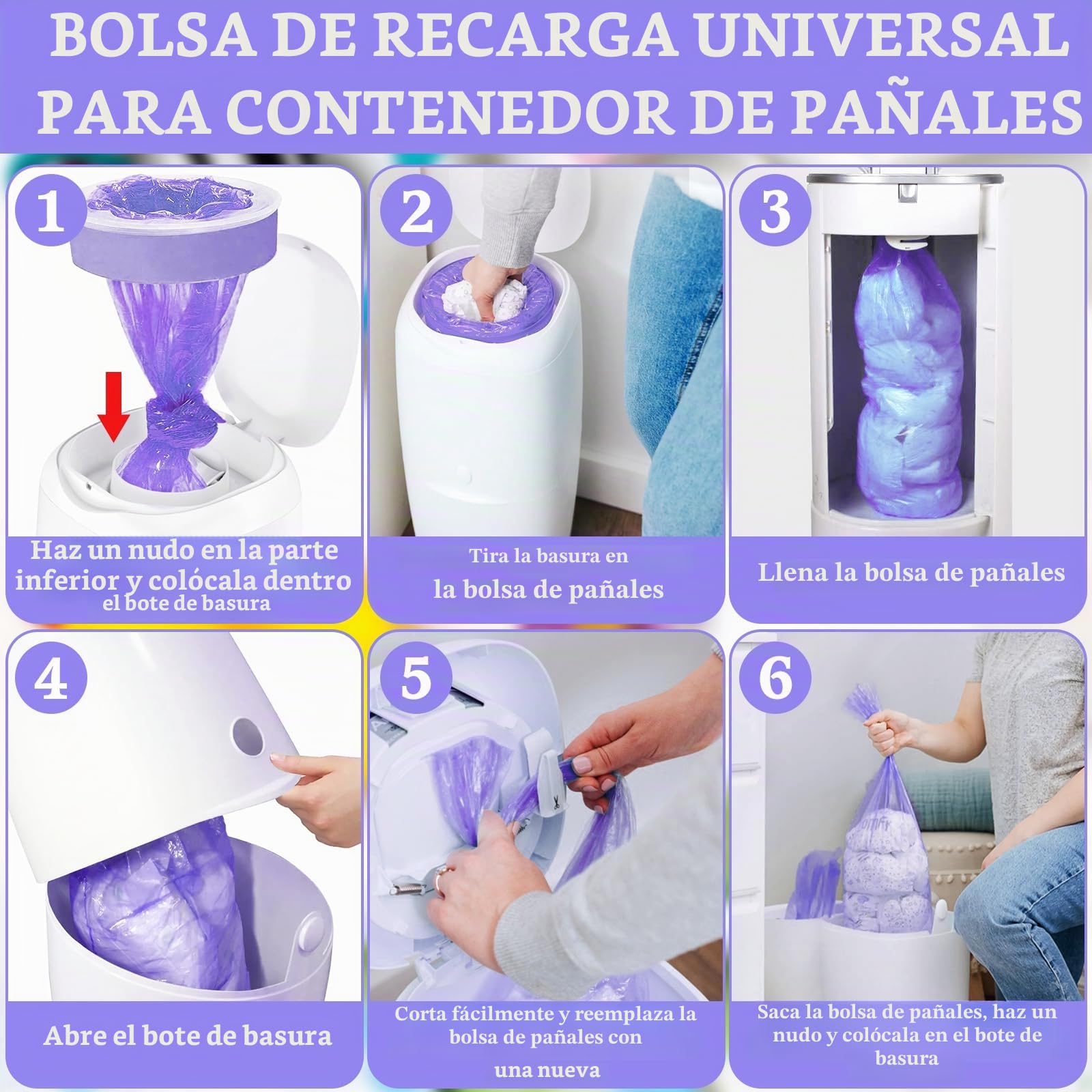 15 unidades de cartuchos de recambio para cubos de pañales, excelente sellado, bolsas de recambio compatibles con Tommee Tippee Sangenic Tec+Simplee Sangenic+Twist & Click