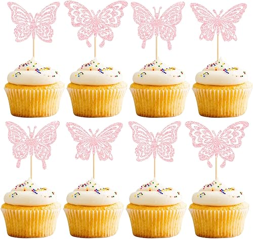 Paquete de 24 adornos de mariposa para cupcakes ensamblados con diseño de mariposa, baby shower, boda, compromiso, despedida de soltera, para niños,