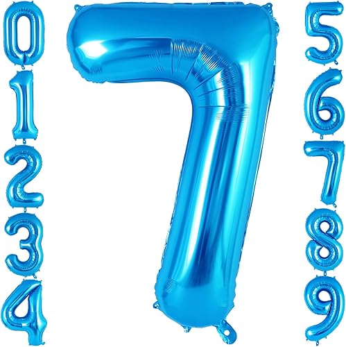 Globo azul del número 7 de 40 pulgadas, globos grandes de aluminio con helio, globos gigantes gigantes de Mylar número 7 para fiestas de cumpleaños