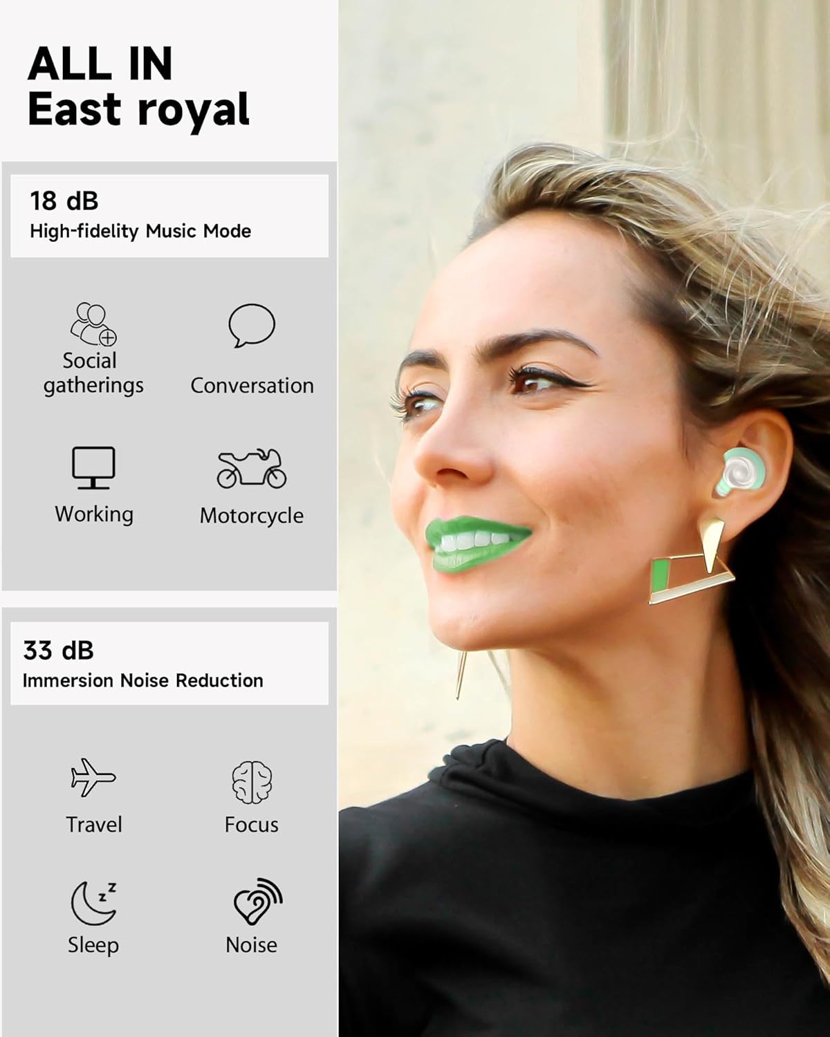 5 Pairs Ear Plugs for Sleeping Noise Reduction,Beinkap Reusable Earplugs Hearing Protection for Focus, Noise Sensitivity,Study,Work,Snoring,Motorcycle,Concert,Airplanes,24dB-33dB（Green）