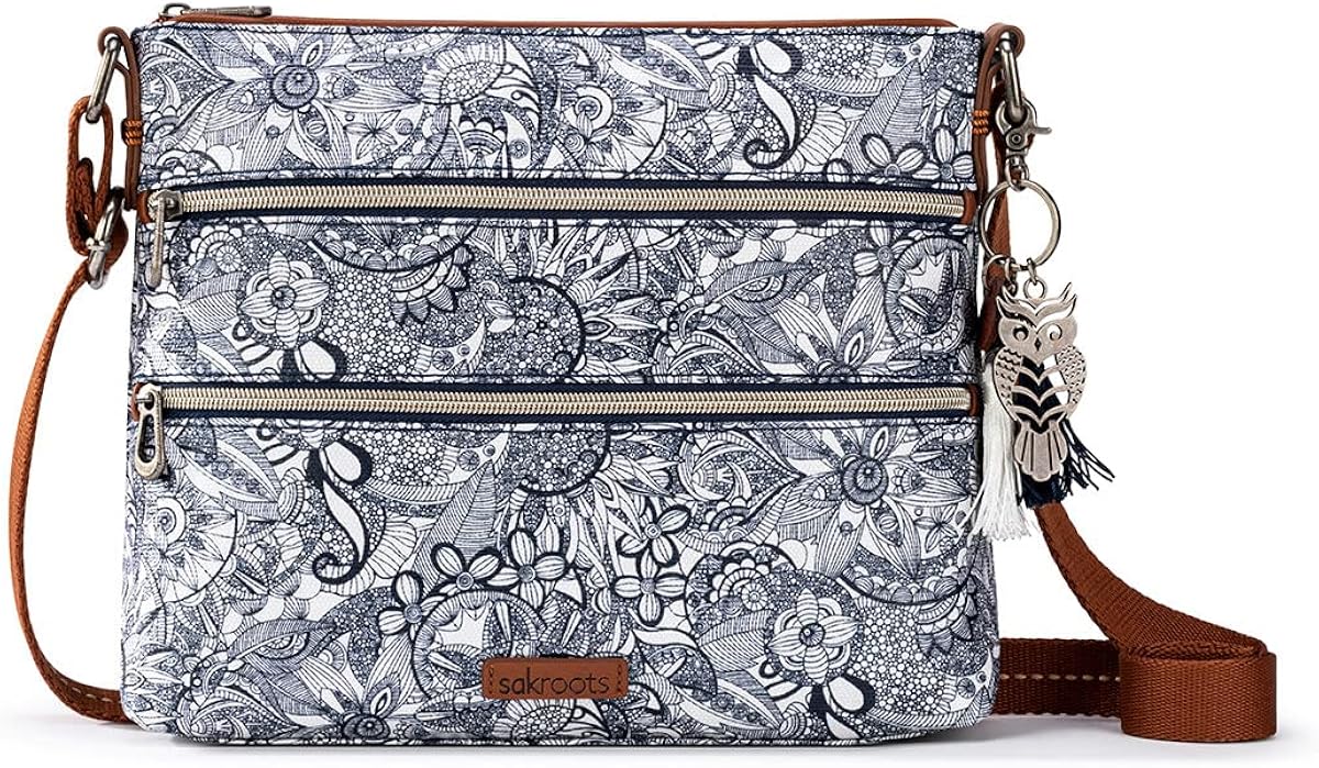 Sakroots womens Artist Circle Crossbody in Coated Canvas, Multifunctional Purse With Adjustable Strap & Zipper P Cross Body Handbag, Navy Spirit Desert, One Size US: Handbags: 