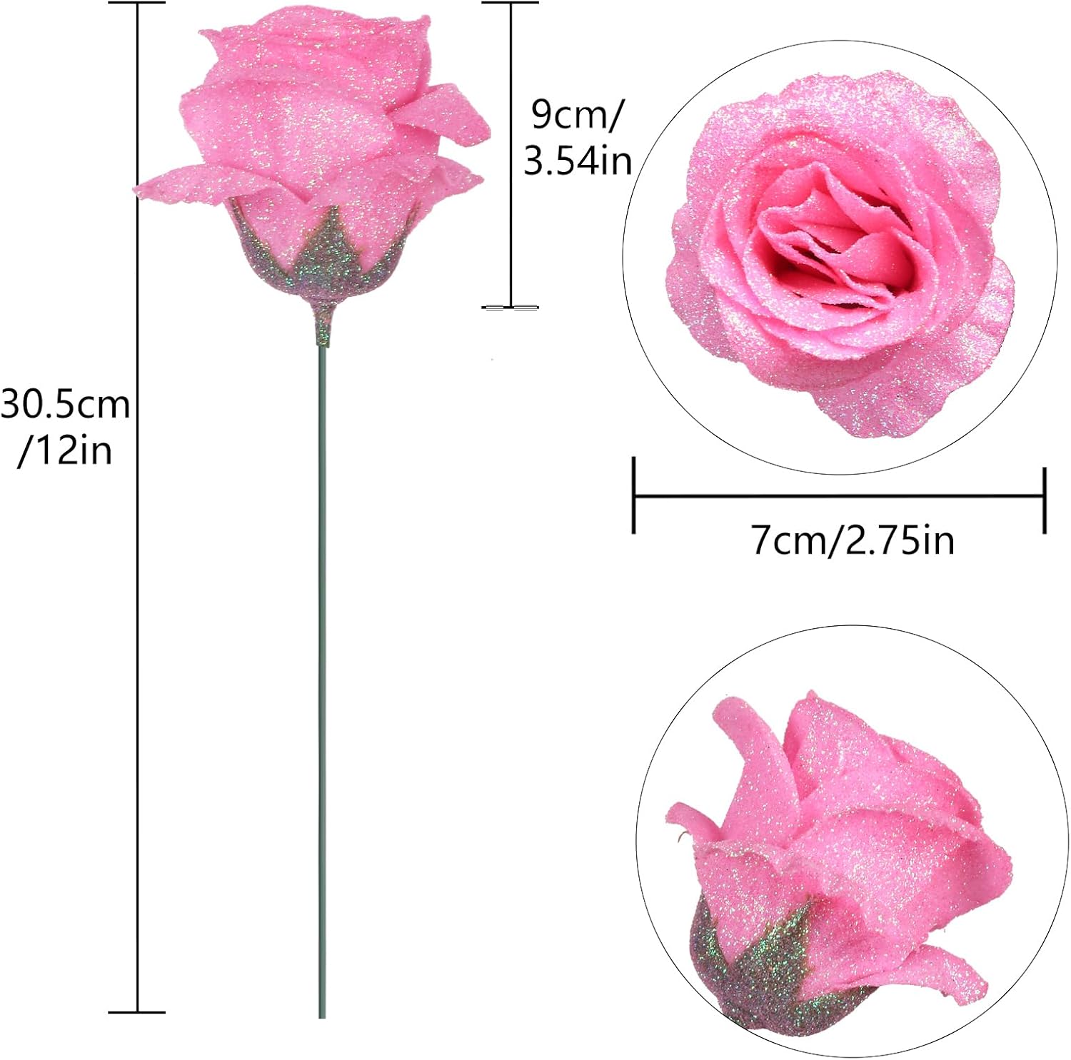 Artificial Roses,30PCS Fake Pink Glitter Roses Bouquet Bling Flowers for DIY Crafts Wedding Bouquet Party Home Decor(Pink) - Image 3