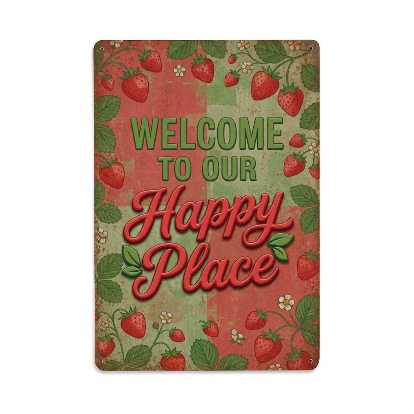 Okngb Style Tangerine Orchard Welcome Happy Place Vintage Garden Metal Tin Sign Plaque Wall Decor For Cafe, Man Cave, Club Bar, Office, Home Garden Round Metal Poster 8X12inch