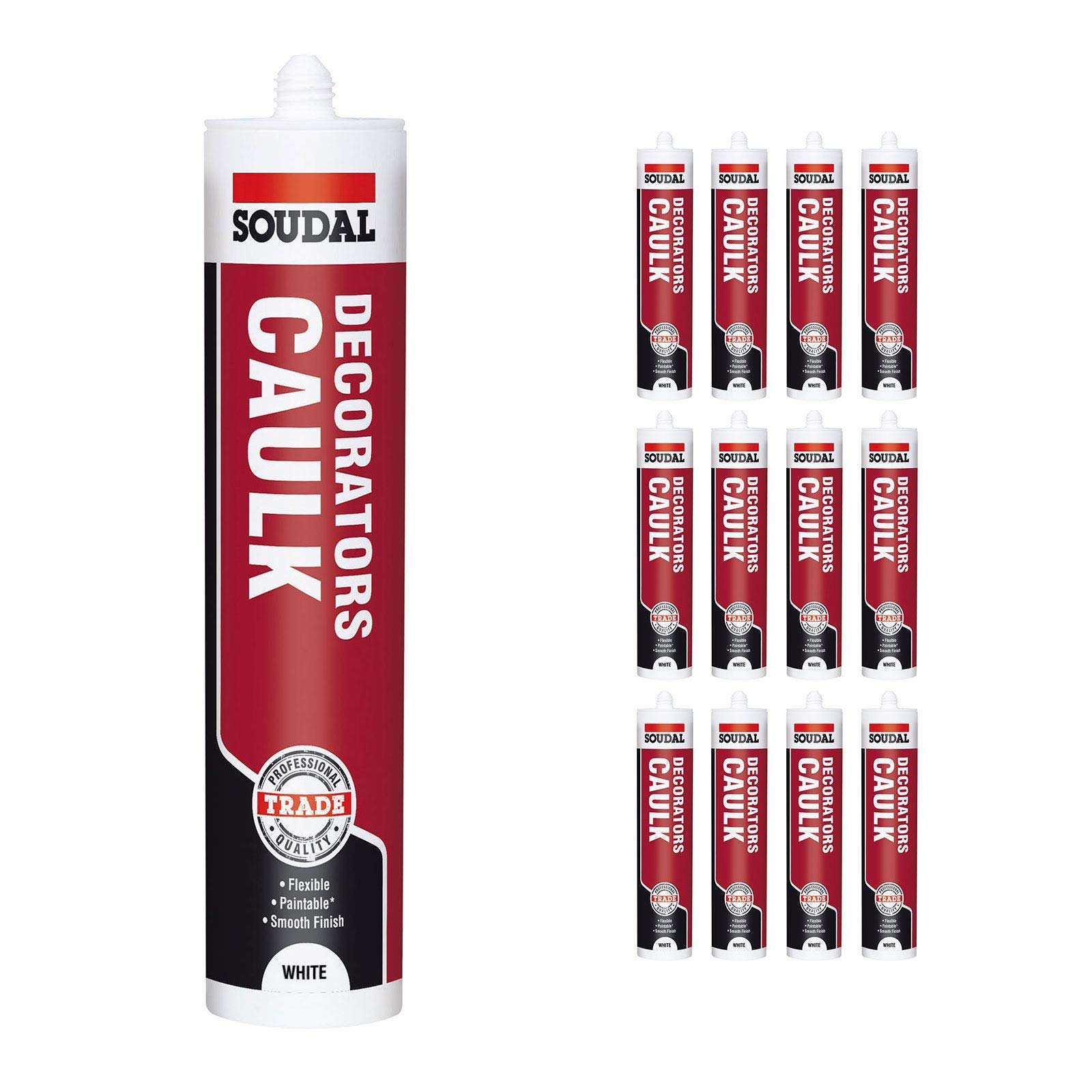 Pack of 12, Soudal Decorator Caulk Gap & Crack Filler Acrylic Silicone Adhesive Sealant