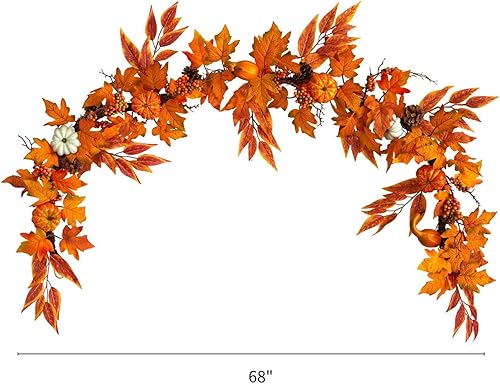 Miniatura 2 de Nearly Natural Guirnalda de otoño artificial de otoño de 6 pies, calabazas, calabazas, bayas y piñas
