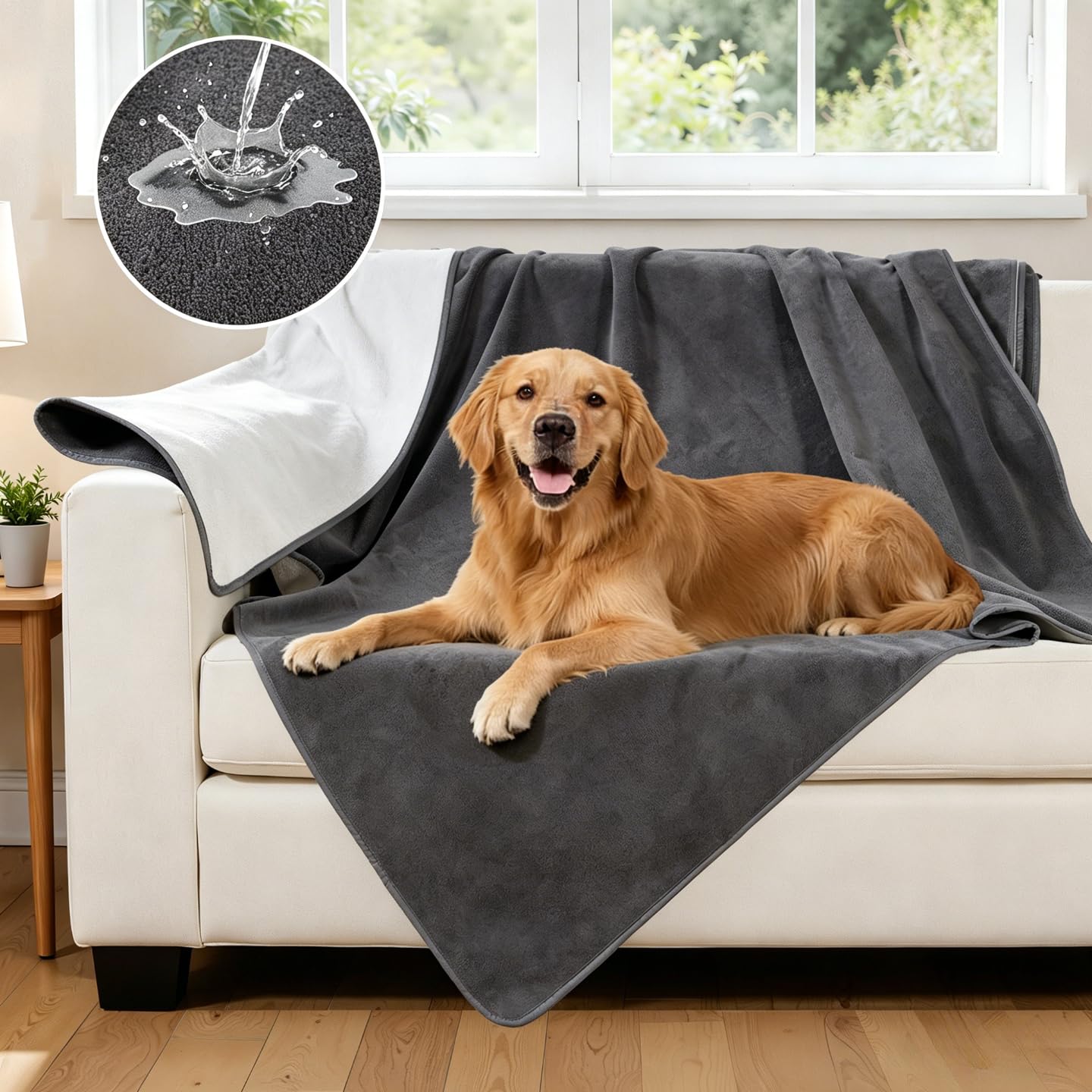 Waterproof Blanket for Dogs and Cats 102 x 152 cm – Reversible and Soft Blanket for Sofa and Bed with Triple Layer Anti-Moisture, Protects Against Moisture and Stains, Ideal for Couples and