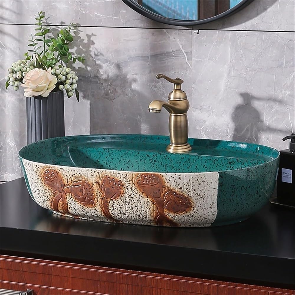 Lavabo da appoggio Retro Above Counter Basin Oval Ceramic Bathroom Sink