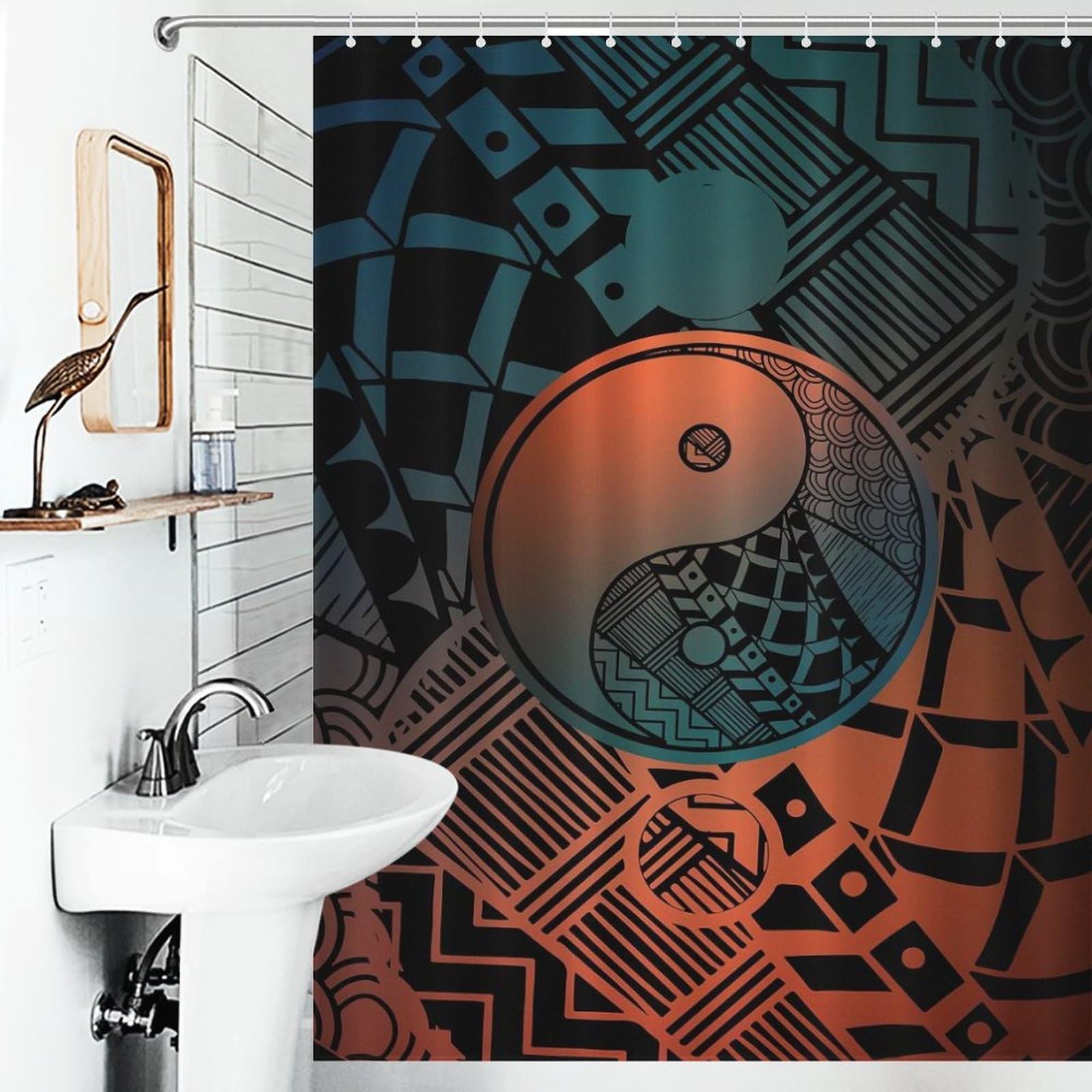 Rideau de douche yin yang pour créer une ambiance spa zen dans votre salle de bain