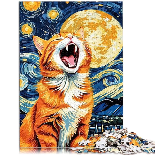 Foto 2 de 6 de Rompecabezas para Adolescentes de 1000 Piezas Gato Naranja en la Noche Estrellada Desafiante Difícil Regalo…