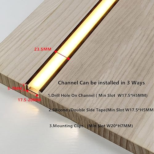 Miniatura 5 de Paquete de 10 tiras LED de 3.3 pies/3.3 ft difusor de canal de aluminio, cinta en forma de collar debajo del gabinete, estante flotante empotrado de
