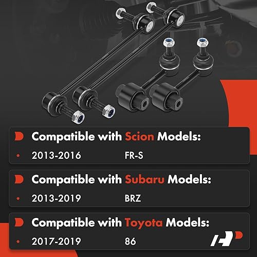 Miniatura 2 de A-Premium Juego de 4 barras estabilizadoras delanteras y traseras compatibles con Scion FR-S 2013-2016, Subaru BRZ 2013-2019, Toyota 86 2017-2019,
