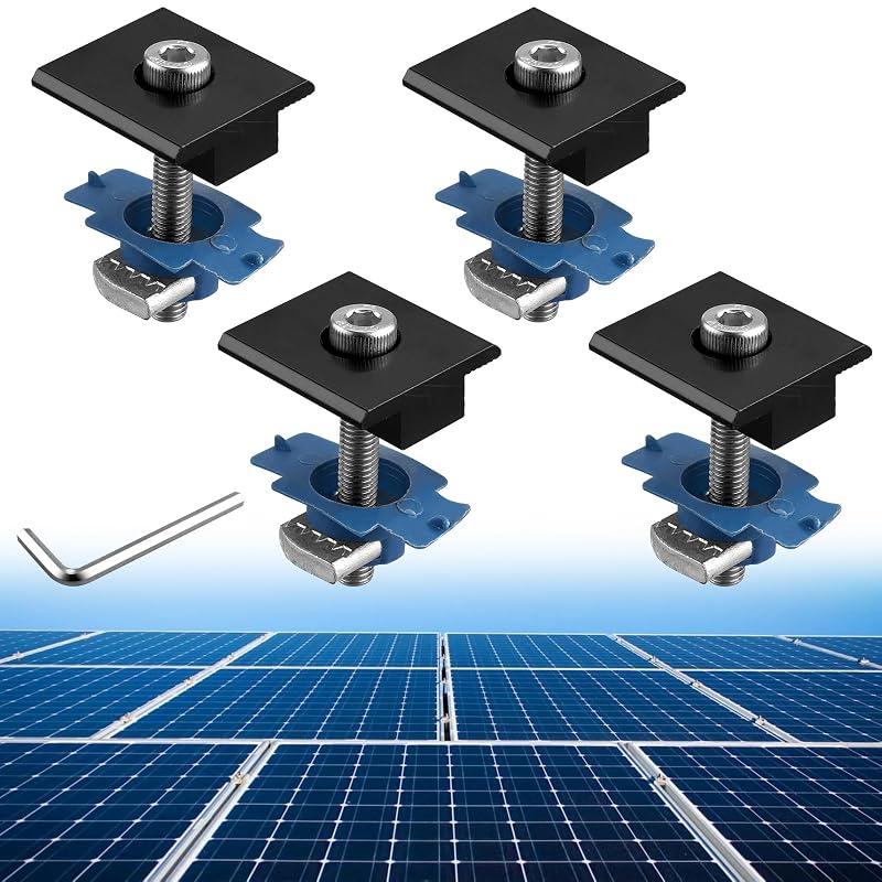 Kit de Grampos Intermediários para Painéis Solares Anbte para Unistrut, 30 mm e 35 mm, Preto, 4 peças