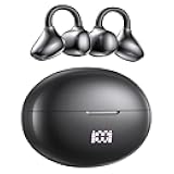 Clip On Earbuds, Open Ear Wireless Bluetooth 6.1 Headphones with Mic,80H Battery with LED Display, HiFi Sound IPX7 Waterproof, Comfortable for Small Ears&Glasses Wearers, Sports/Office/Music