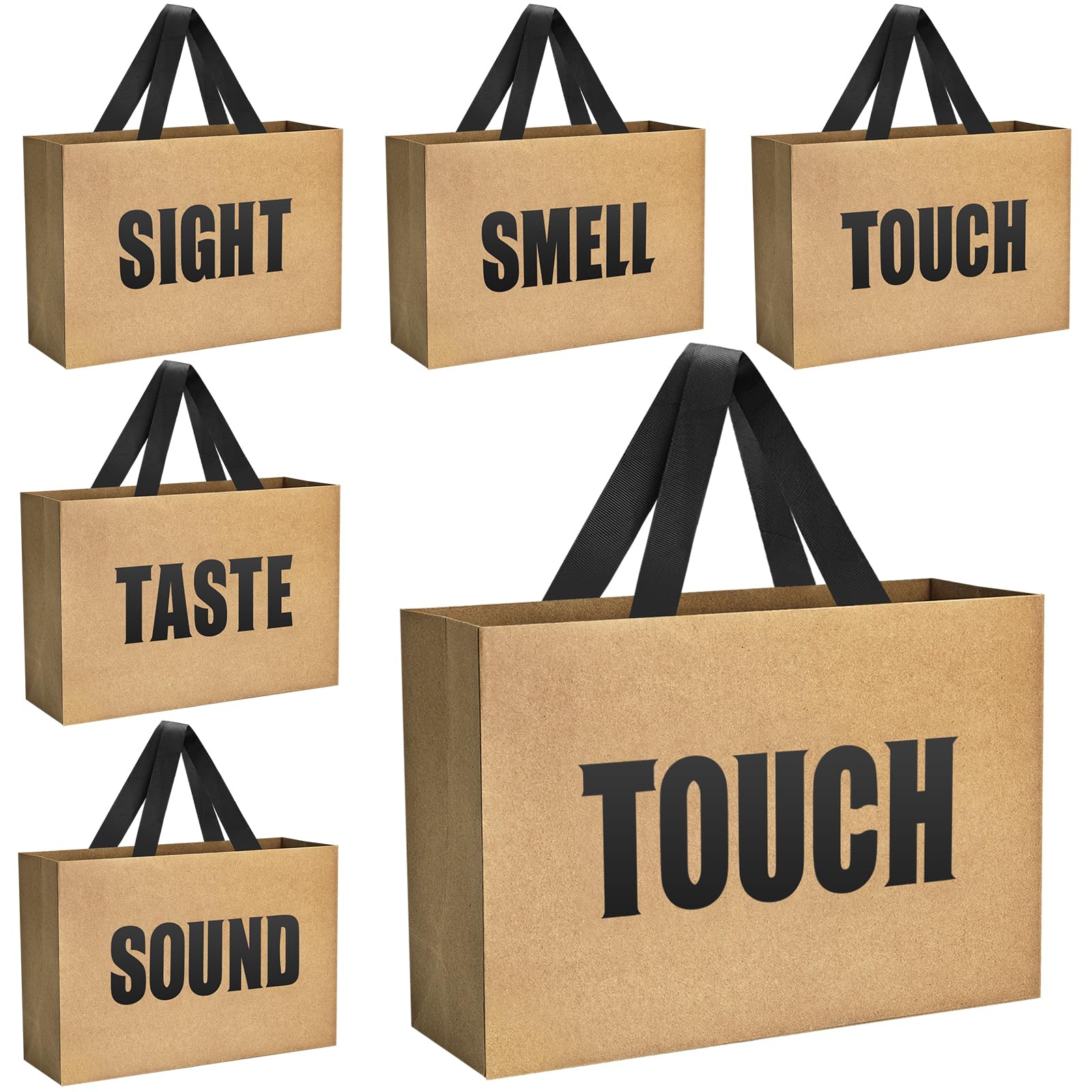 Xloey Five Senses Gift Bags for Him,12.6" Birthday Gift Bags with Ribbon Handles,5 Senses Kraft Paper Bag with Word,for Boyfriend Birthday,Wedding,