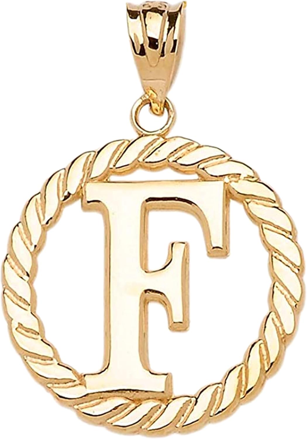 Polished 10k Yellow Gold Personalized Initial "A-Z" Roped Circle Charm Pendant