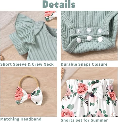 Miniatura 2 de Aalizzwell Traje de verano con pantalón corto y acanalado para bebé niña