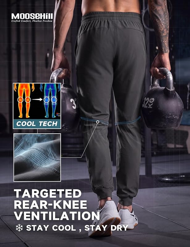Moosehill Mens Workout Pants: Tapered Joggers with Zipper Pockets Dark Grey, 36 image 4