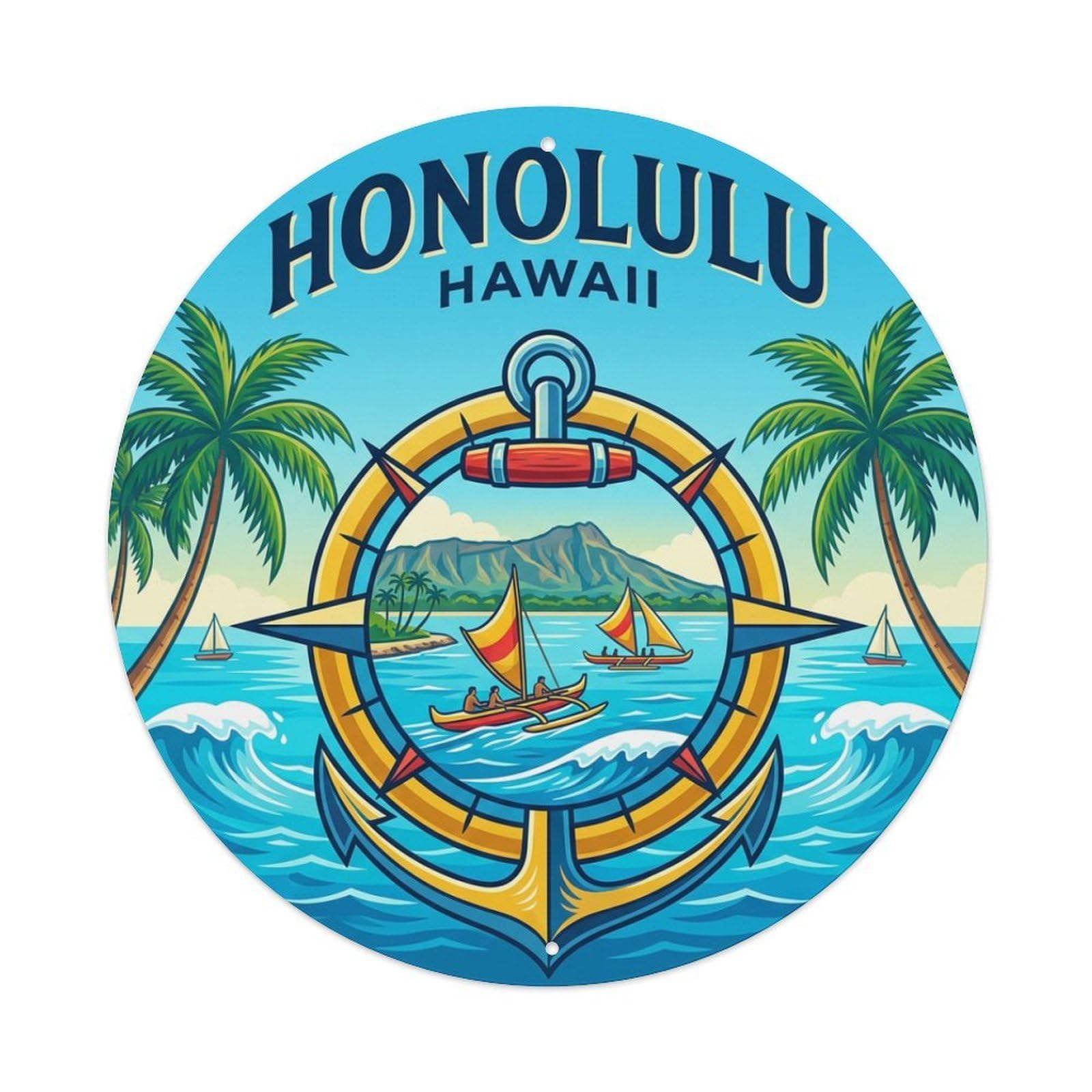 Vintage Travel Honolulu Hawaii Strength Metal Tin Sign