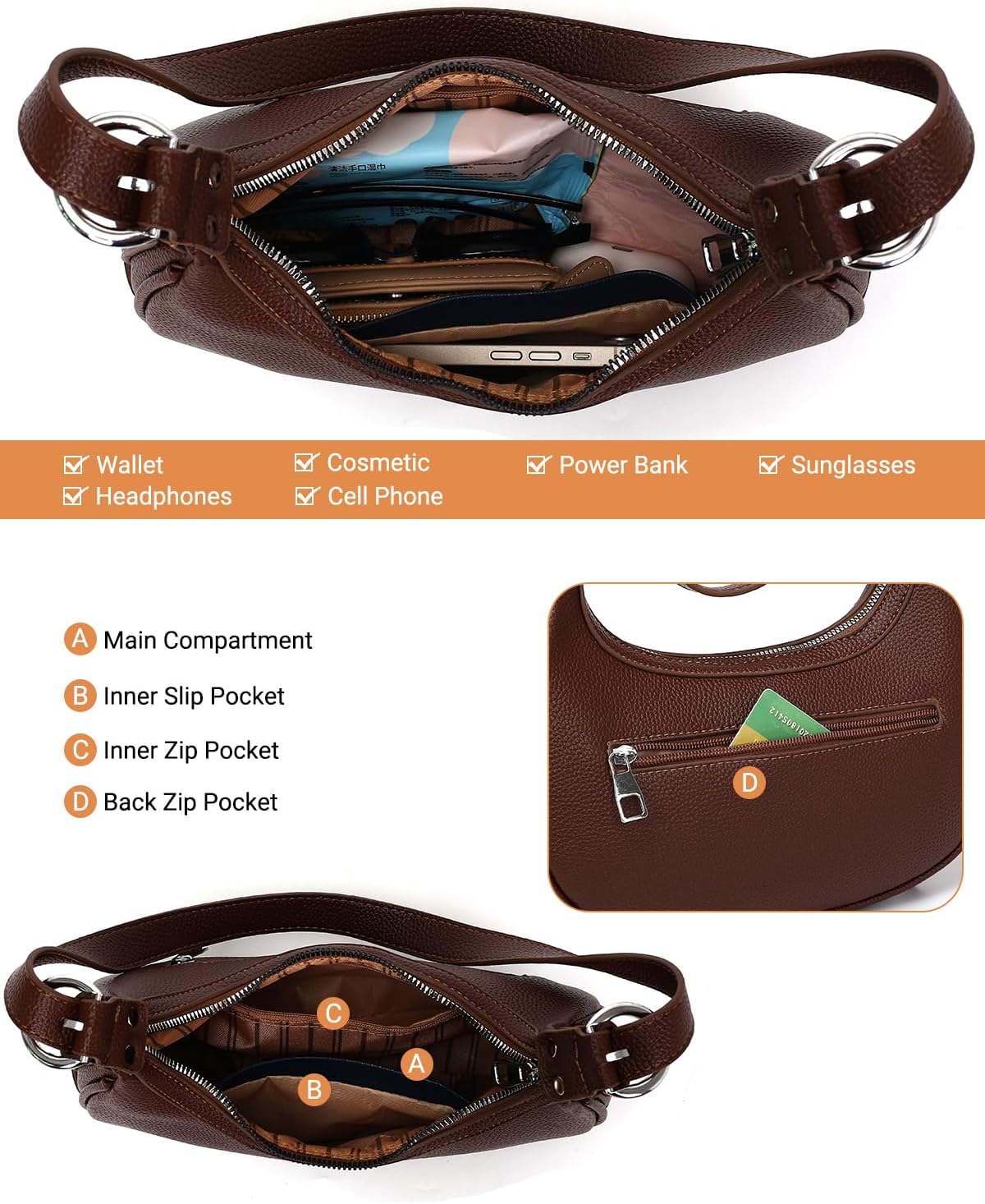 Herald Shoulder Bag for Women, Small Crescent Hobo Handbag