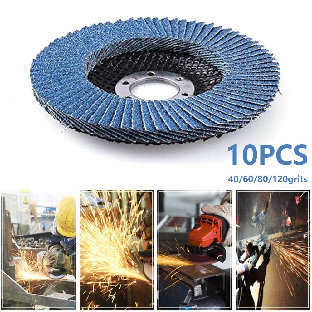 10 Scomparti for Dischi 115 mm Grana 60 Dischi lamellari da 4,5 Pollici for smerigliatrice angolare for levigatura di Legno, plastica e Metallo (60 Maglie)