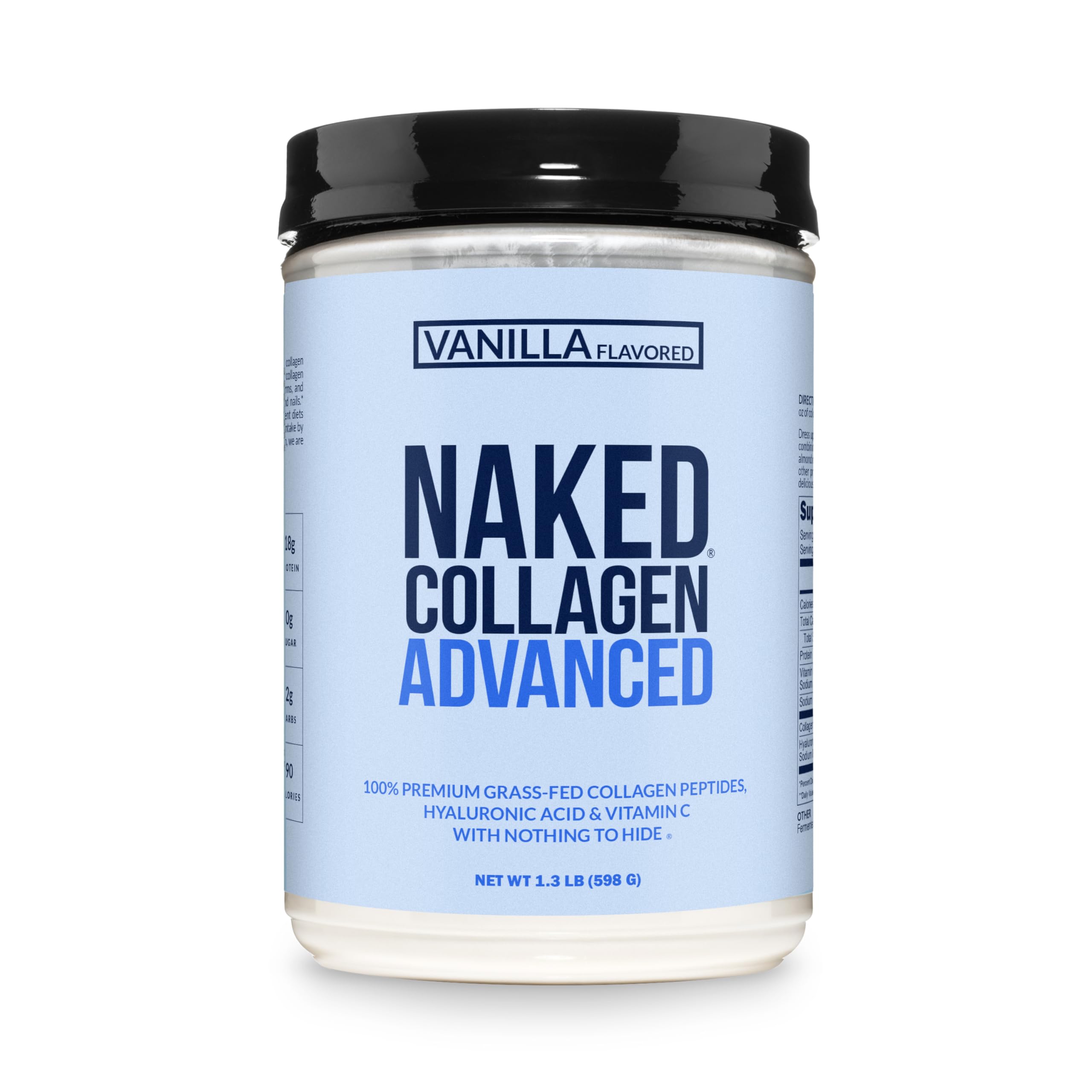 NAKED Vanilla Collagen Advanced - Peptides Protein Powder, Hyaluronic Acid, Vitamin C, Pasture-Raised, Grass-Fed Hydrolyzed Collagen Supplement, Paleo Friendly, Non-GMO, Keto, Gluten Free, 1.3LB Advanced Vanilla 26 Servings (Pack of 1)