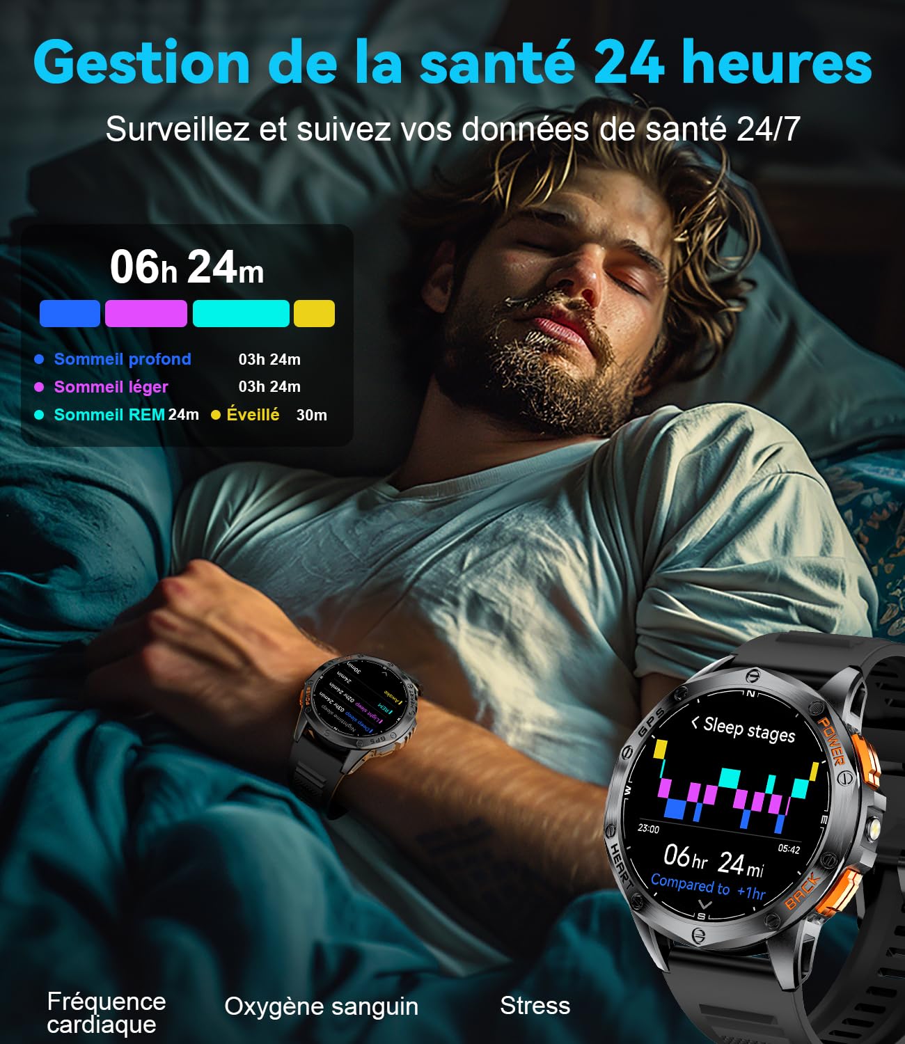 LIGE Montre Connectée Homme GPS avec Boussole/Baromètre, Lampe Torche, Écran AMOLED 1,43", Batterie 600mAh, 5ATM, Appels Bluetooth, Suivi Santé pour Android et iOS, DM1-I