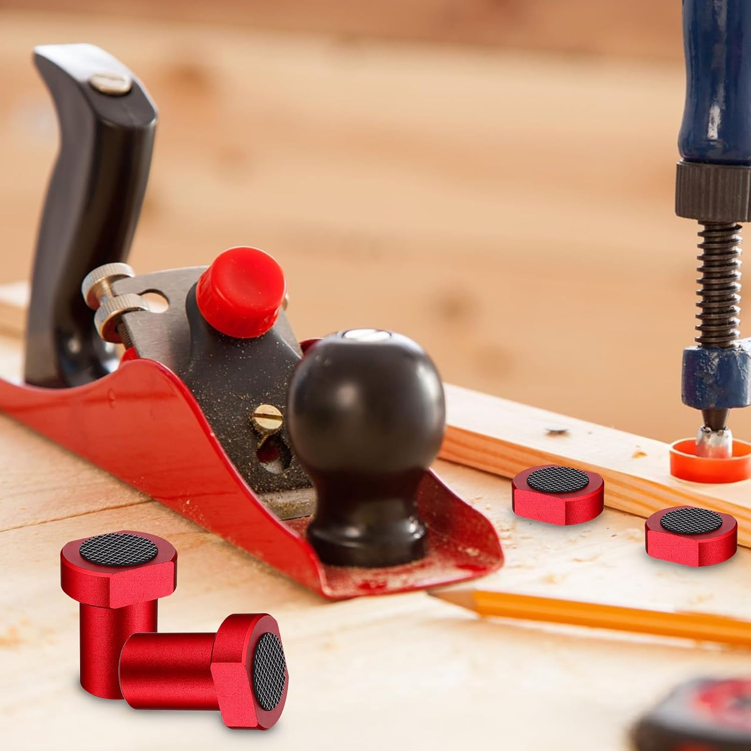 14-Pack 3/4" Bench Dogs, Red Aluminum Alloy Bench Dog Stops Clamp with Non-Slip Pads for MFT Worktables & Woodworking