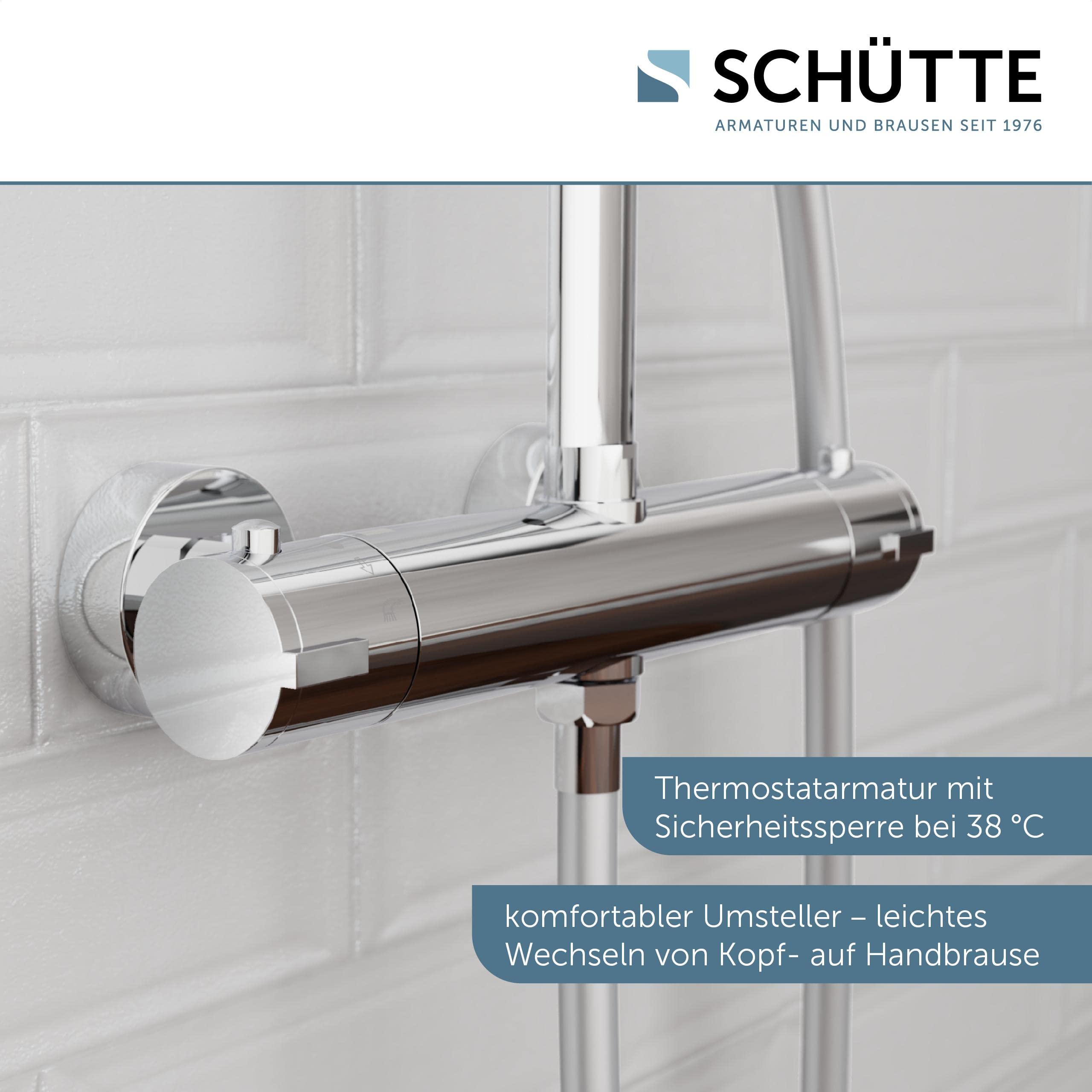 Schütte MADURA System termostatowy, zestaw dużych efektów deszczowych (Ø 24 cm) i regulowany prysznic, zestaw drążka, kolumna, panel prysznicowy, chrom, stal nierdzewna, (B x H x T): ok. 240 x 1010 x